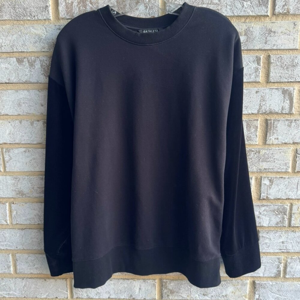Athleta Long Sleeve Crew Neck Snap Button Side Velour Sweatshirt Women's Size L
